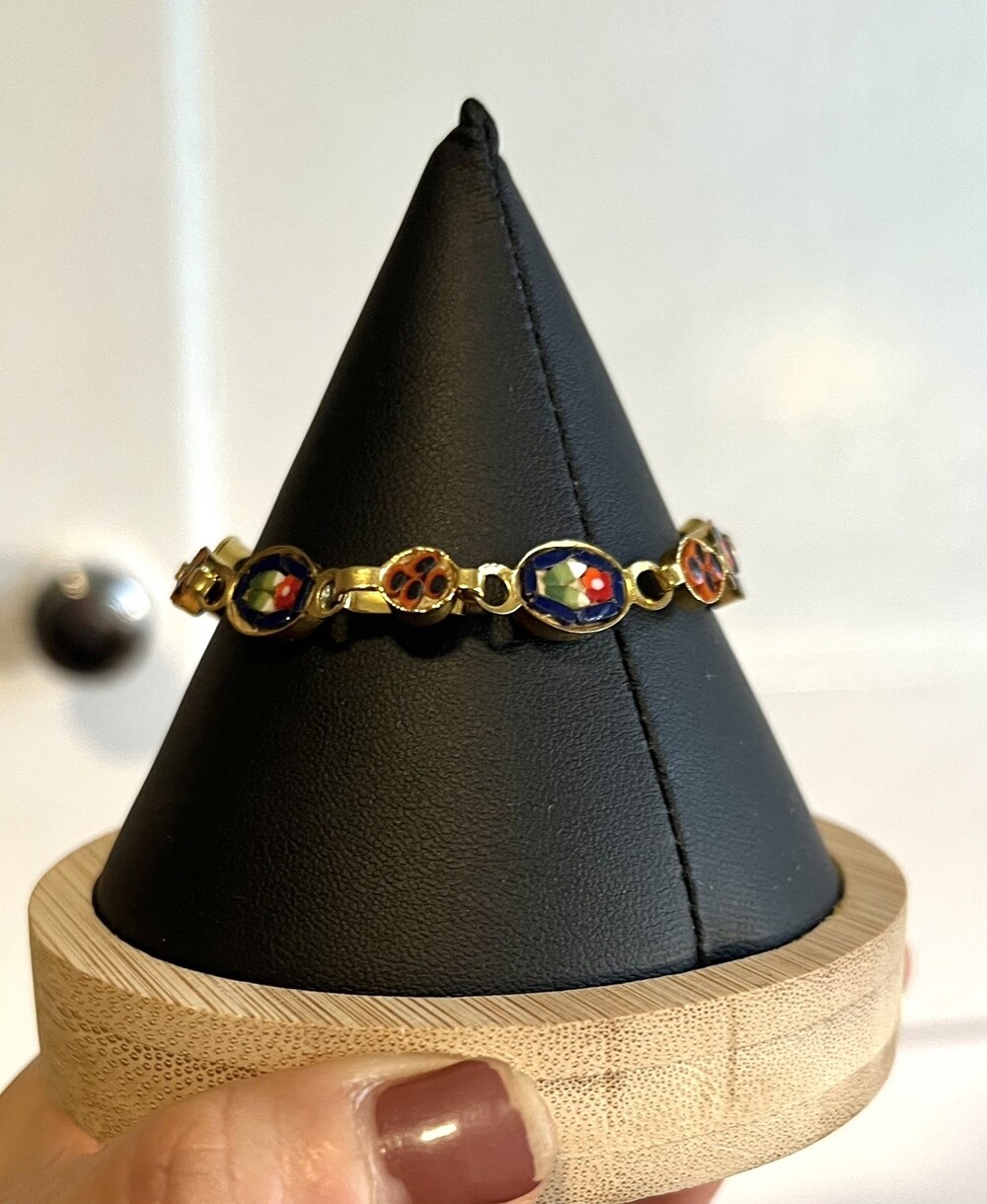 Vintage Italian Milefiori Micro Mosaic Floral Link Bracelet Goldtone size 6